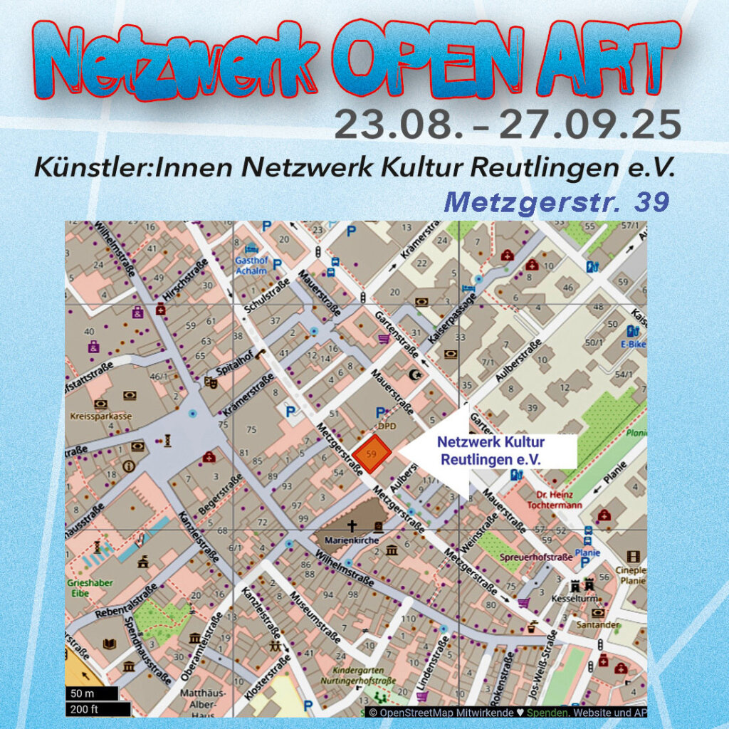 Collage Werbung Ausstellung OPEN ART 23.08. - 27.09.2025 Karte