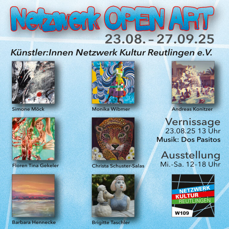 Collage Werbung Ausstellung OPEN ART 23.08. - 27.09.2025
